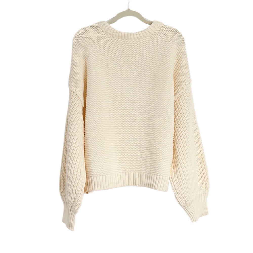 Free People Soft Cozy Chunky Knit Dream Cable Crewneck Sweater Cream Size XL - Picture 9 of 9
